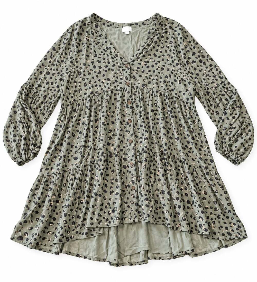 Mud Pie Maybell Flounce Dress Size L Sage Green Leo (w)